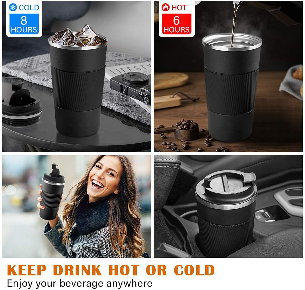 510ml Stainless Steel Coffee Cup - Vacuum Insulated Travel Mug for Home, Office, Outdoor - Keeps Drinks Hot or Cold - Tazeet.com