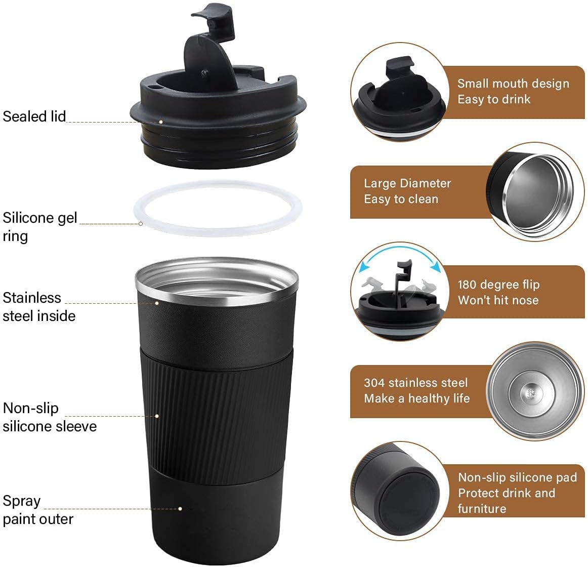 510ml Stainless Steel Coffee Cup - Vacuum Insulated Travel Mug for Home, Office, Outdoor - Keeps Drinks Hot or Cold - Tazeet.com