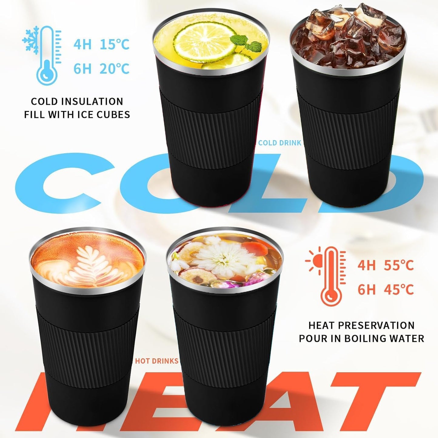 510ml Stainless Steel Coffee Cup - Vacuum Insulated Travel Mug for Home, Office, Outdoor - Keeps Drinks Hot or Cold - Tazeet.com