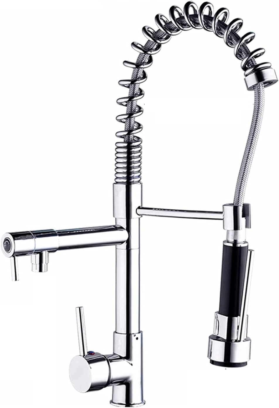 Matte Black, Silver, or Brushed Kitchen Faucet, SUS304 Stainless Steel Single Handle with Pull-Down Sprayer, Compact 15.7” Height, Lead-Free, Modern Industrial Design