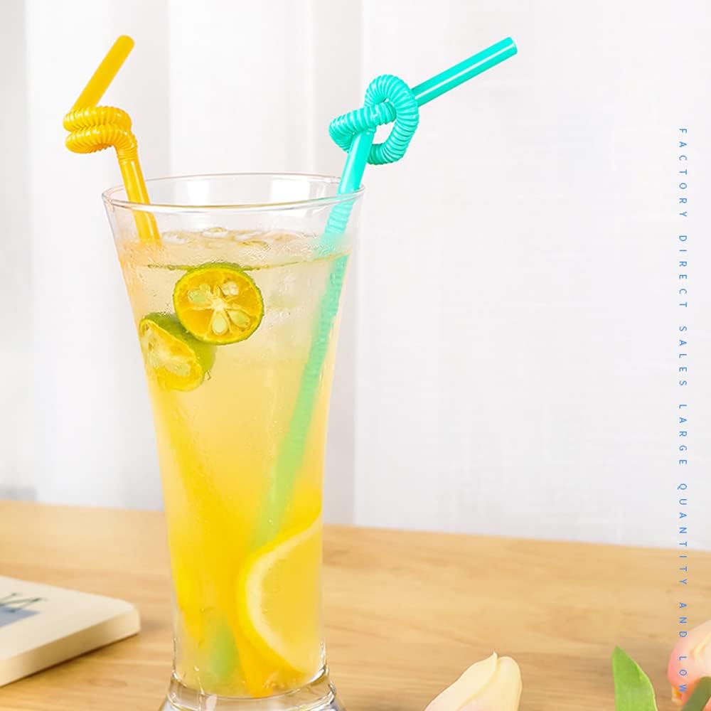 Tazeet Pack of 100 Reusable Flexible Straws – Food Grade, Colorful, and Bendable Straws for Cocktails and Juices