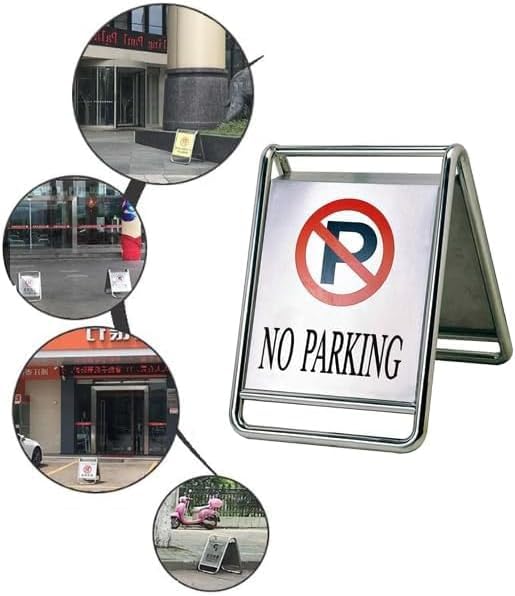 TAZEET A-Shape Stainless Steel No Parking Sign Board – Self Standing Floor Signage | 65 x 48 x 60 cm Heavy Duty Parking Barrier