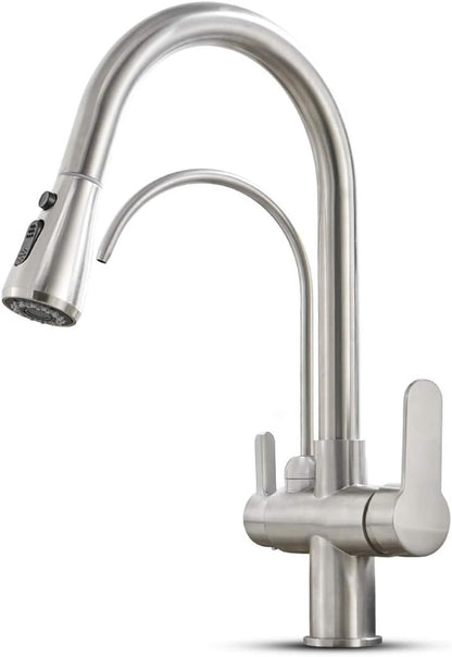 Kitchen Faucet with Pull-Down Sprayer, Stainless Steel High Arc Mixer with 2 Spray Modes, Hot & Cold Water, 360° Rotating Sink Tap, Available in Chrome, Black, and Gold