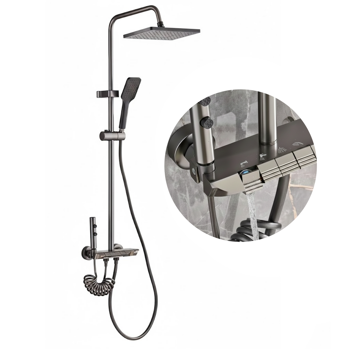 TAZEET Piano Key Thermostatic Shower Set - Rain Head, Hand Shower, Shattaf & Tub Spout - image 12