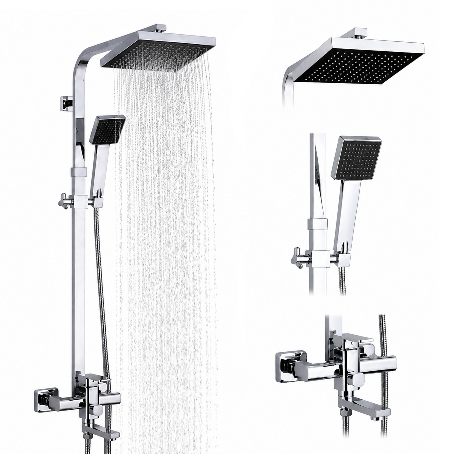 Chrome Bath Shower Mixer Faucet – Wall Mount 8-Inch Shower Head with Hand Shower - image 8