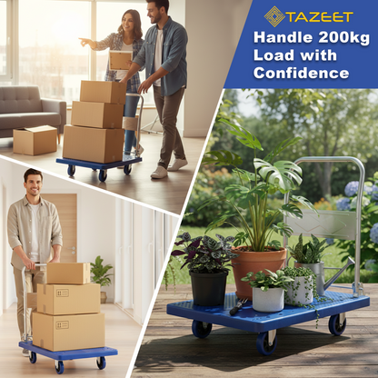 TAZEET Foldable Platform Truck Dolly with Swivel Wheels - Heavy-Duty Moving Hand Truck for Home, Offices, Groceries and Warehouse Use