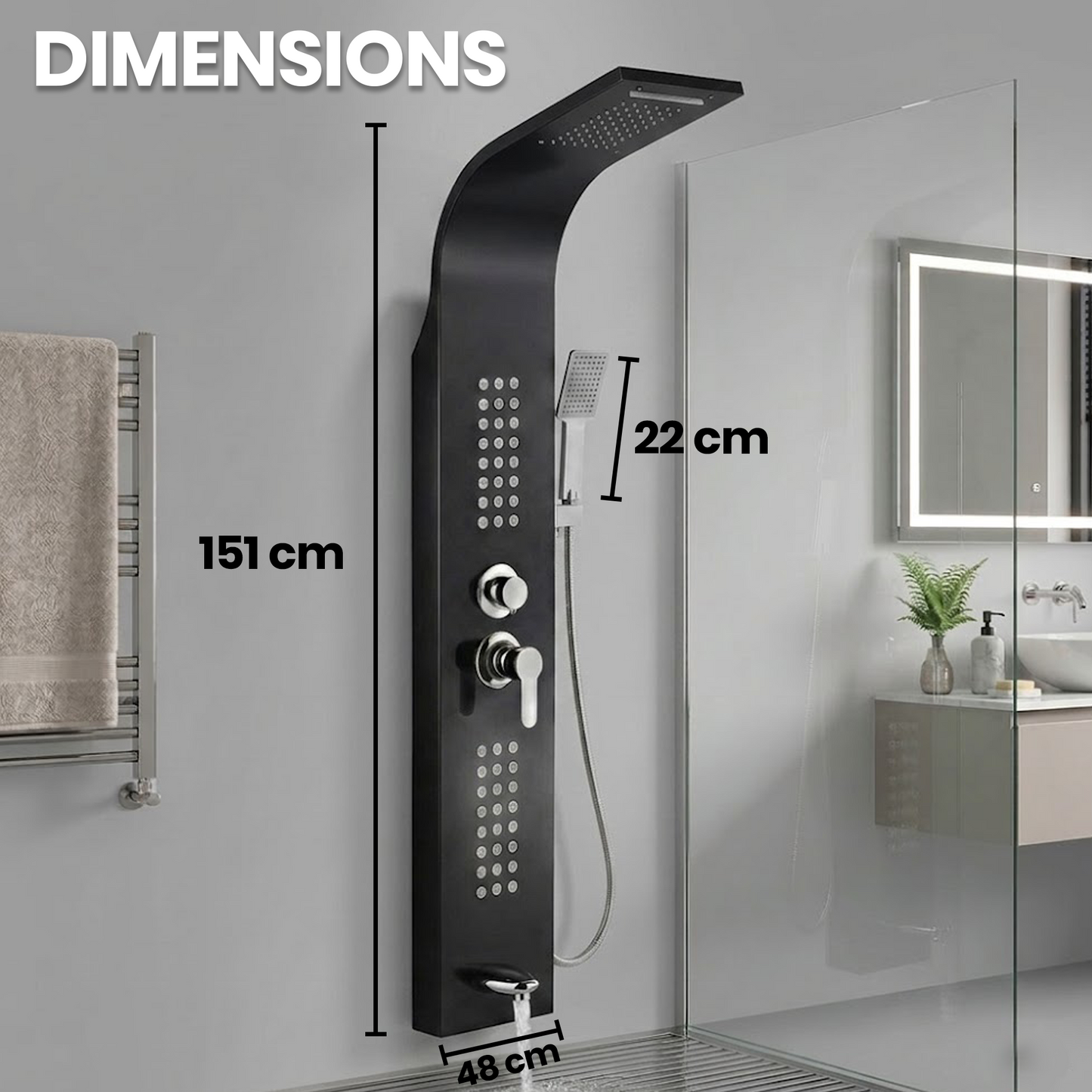 Stainless Steel Shower Panel Tower – Rainfall, Waterfall, Jets, Tub Spout & Hand Shower - image 11