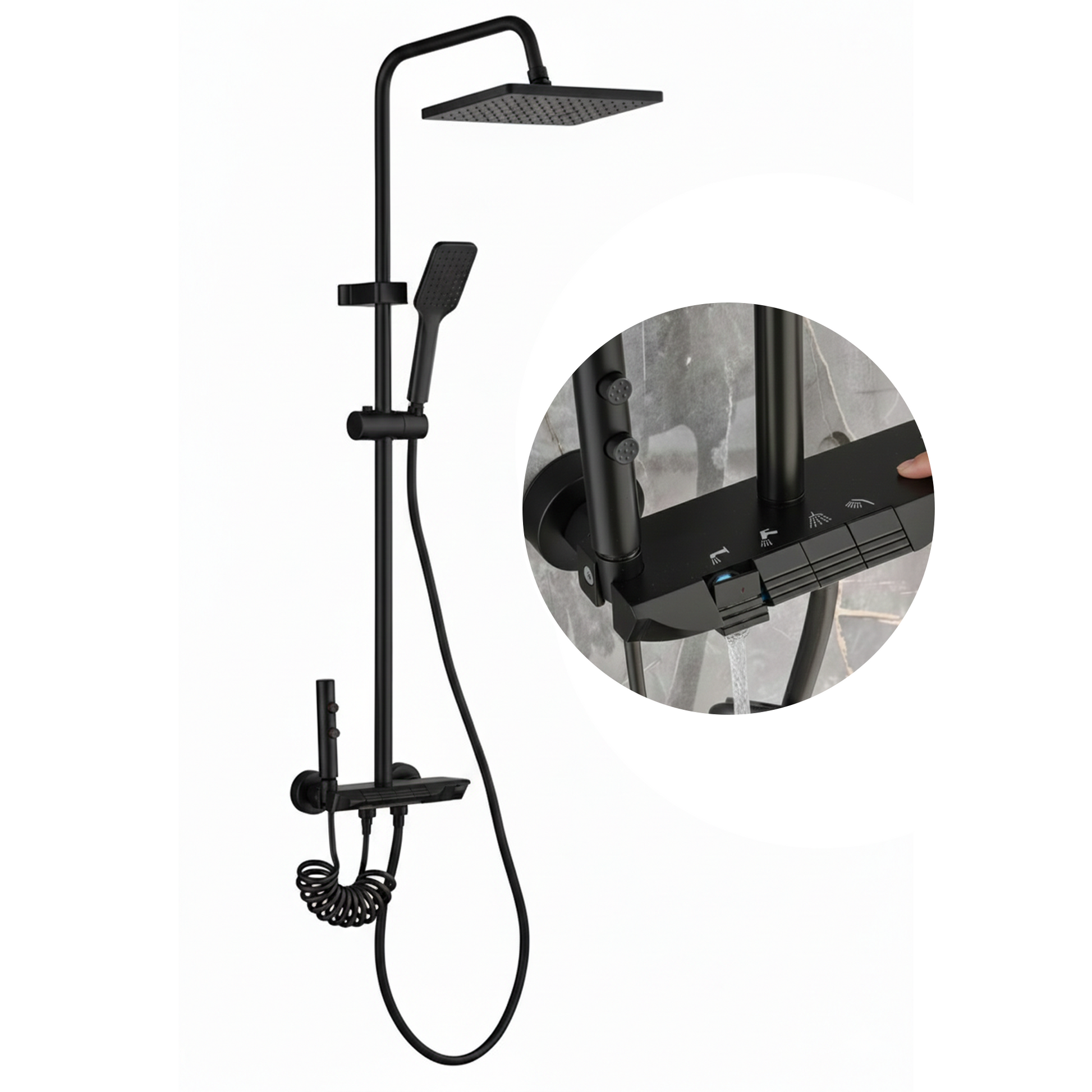 TAZEET Piano Key Thermostatic Shower Set - Rain Head, Hand Shower, Shattaf & Tub Spout - image 3
