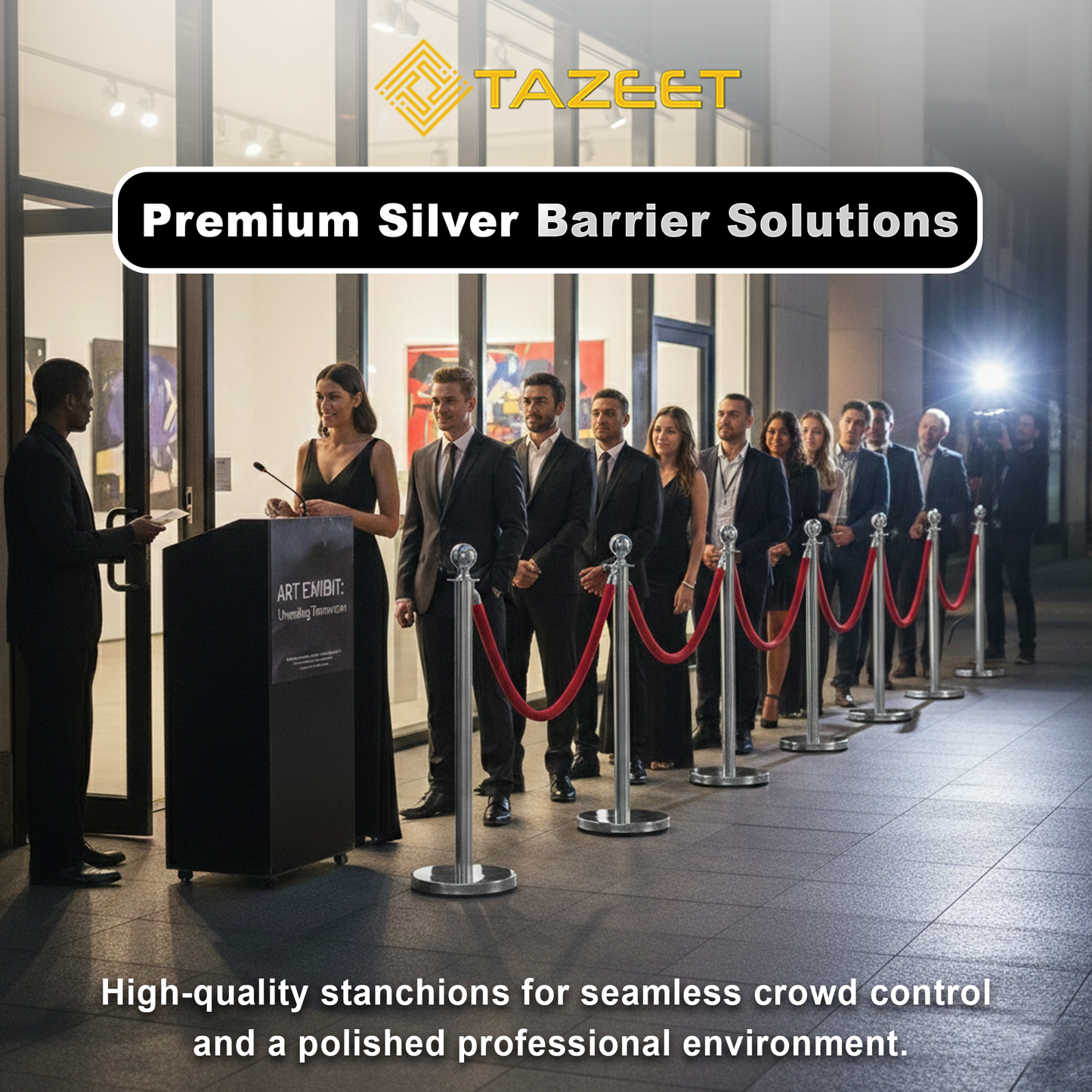 Gold & Silver Queue Barrier Posts with 1.5M Red Velvet Rope – Stainless Steel Stanchion Set - image 10