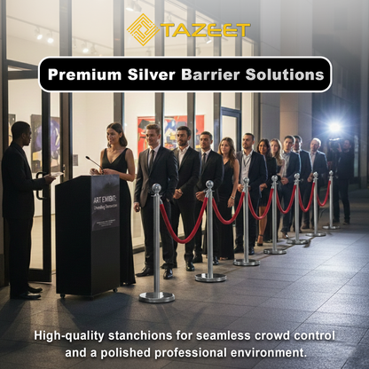 Gold & Silver Queue Barrier Posts with 1.5M Red Velvet Rope – Stainless Steel Stanchion Set - image 10