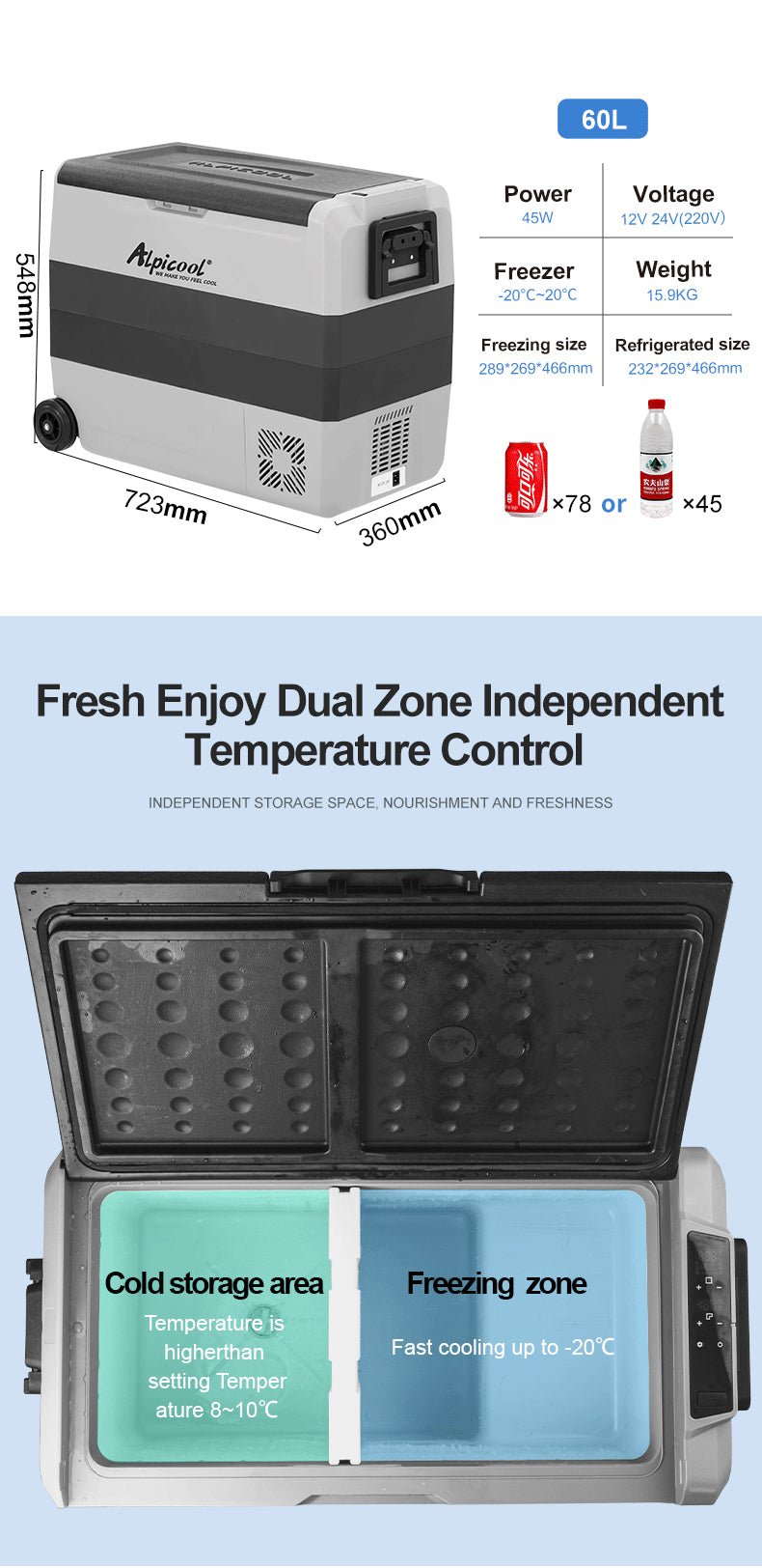 60L Portable Car Refrigerator - 12V/AC Dual Use Freezer for Camping and Travel - Tazeet.com