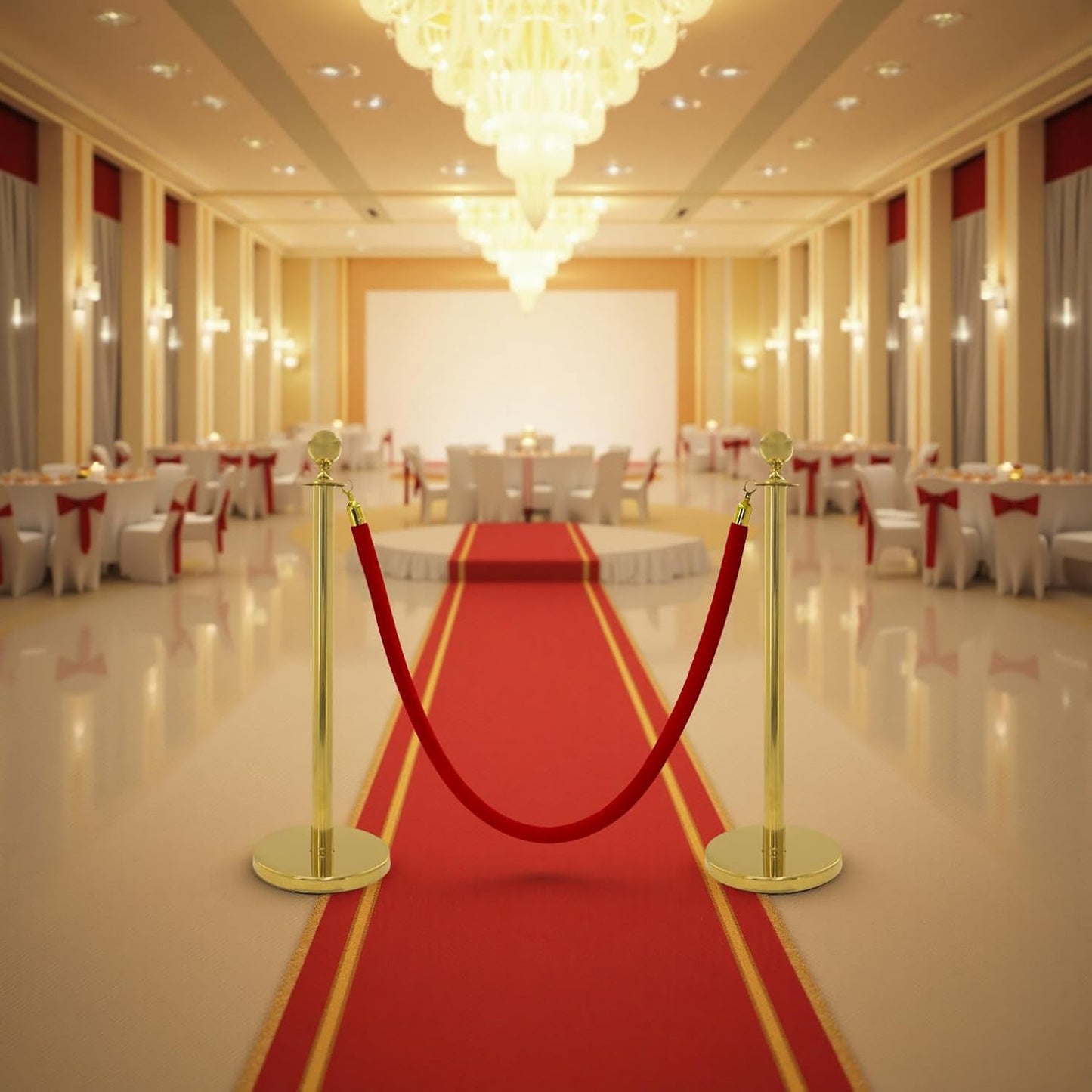 TAZEET Gold & Silver Queue Barrier Posts with 1.5M Red Velvet Rope – Stainless Steel Stanchion Rope Divider (2PCS Set) – Luxury Crowd Control for Hotels, Events & VIP Areas UAE