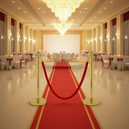 TAZEET Gold & Silver Queue Barrier Posts with 1.5M Red Velvet Rope – Stainless Steel Stanchion Rope Divider (2PCS Set) – Luxury Crowd Control for Hotels, Events & VIP Areas UAE