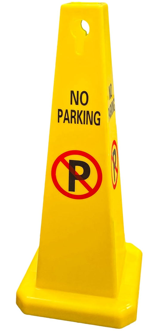 TAZEET 4-Sided No Parking Traffic Cone Sign – Floor Standing Yellow Safety Cone Barrier | 67.3 cm Height | 0.79 kg Heavy Duty Plastic