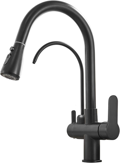 Kitchen Faucet with Pull-Down Sprayer, Stainless Steel High Arc Mixer with 2 Spray Modes, Hot & Cold Water, 360° Rotating Sink Tap, Available in Chrome, Black, and Gold