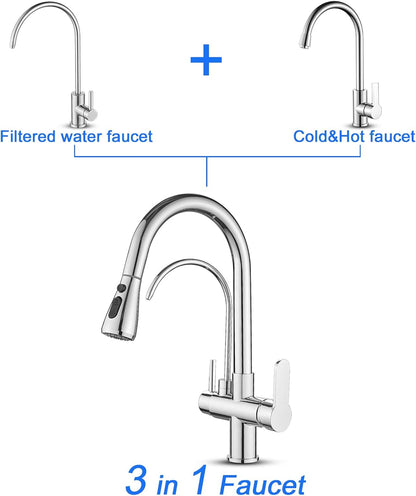 Kitchen Faucet with Pull-Down Sprayer, Stainless Steel High Arc Mixer with 2 Spray Modes, Hot & Cold Water, 360° Rotating Sink Tap, Available in Chrome, Black, and Gold