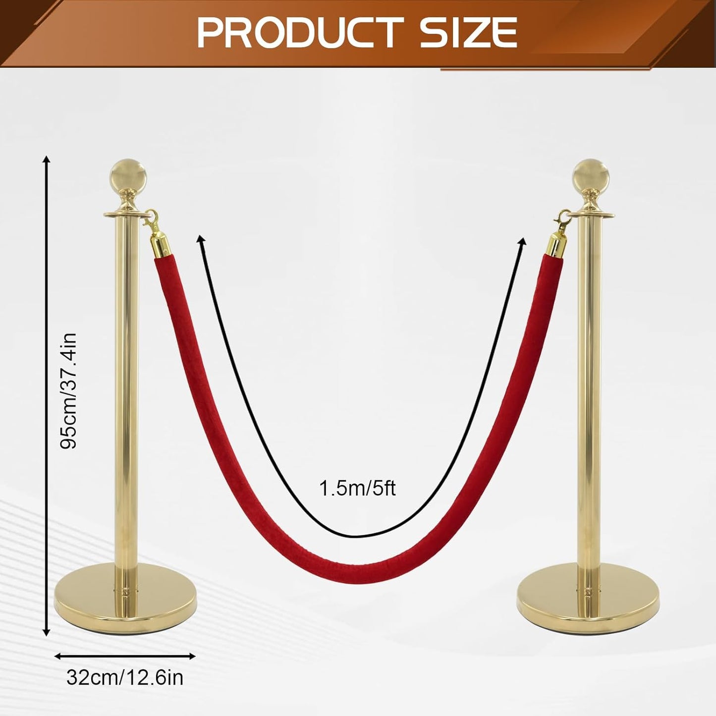 TAZEET Gold & Silver Queue Barrier Posts with 1.5M Red Velvet Rope – Stainless Steel Stanchion Rope Divider (2PCS Set) – Luxury Crowd Control for Hotels, Events & VIP Areas UAE
