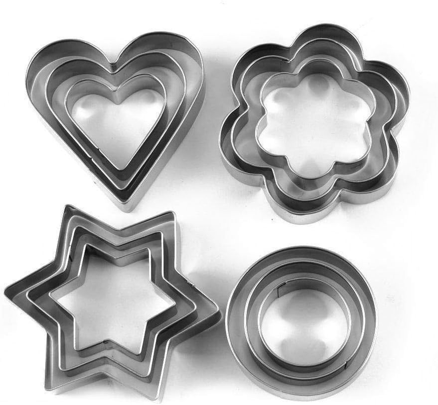 Creation Urban Horizon Stainless Steel 4 Different Shape, 12 pcs Set Cookie Cutter Biscuit | Cutlet | Cookie | Pastry | Cake | Muffin Jelly | Fondant Cutter Set for Mould Cake Decorating Tool