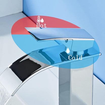 TAZEET Waterfall Bathroom Faucet – Stainless Steel Vanity Sink Faucet, Single Handle Basin Mixer Tap for Hot & Cold Water, Modern Short Design