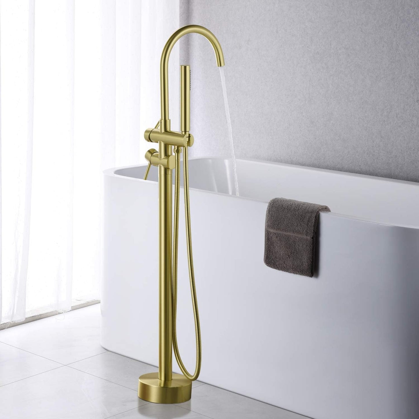 Artiqua Freestanding Bathtub Faucet Tub Filler - Chrome Floor Mounted Brass Faucet with Handheld Shower