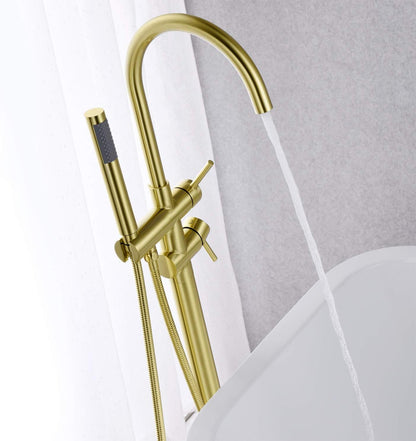 Artiqua Freestanding Bathtub Faucet Tub Filler - Chrome Floor Mounted Brass Faucet with Handheld Shower