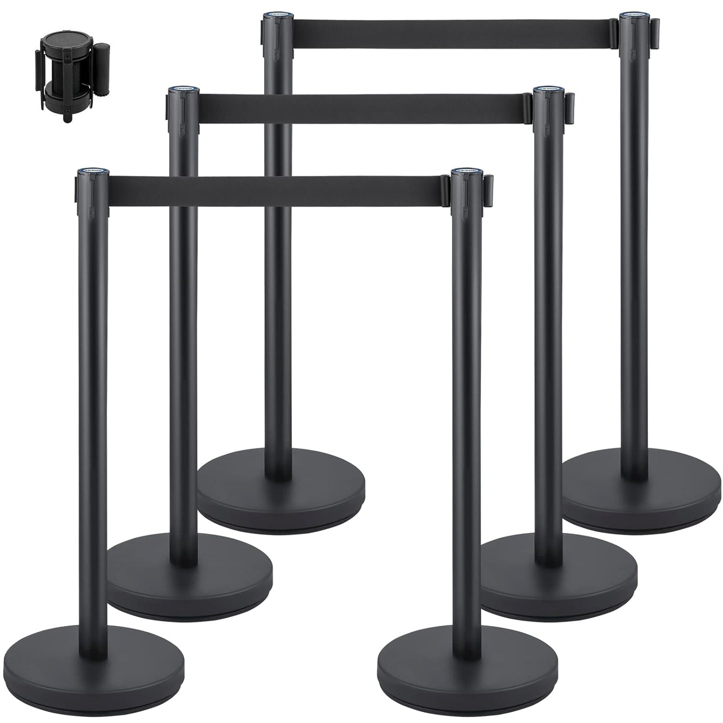 TAZEET Retractable Queue Barrier Stanchion – 2M Black Nylon Belt, 4-Way Steel Crowd Control Post with Heavy Duty Base – 1PC, 2PCS, 4PCS, 6PCS & 8PCS Pack – For Banks, Malls, Airports & Events UAE