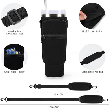 Stanley Mug Bag and Pouch with Adjustable Strap for Stanley 40oz and 30oz Tumbler – Neoprene Tumbler Bag with Phone Pocket, Scratch-Resistant Sleeve, Water Bottle Holder Accessories for Stanley