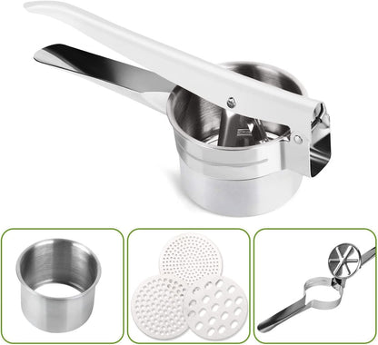 Potato Ricer, Stainless Steel Lemon Squeezer Manual, Garlic Press with 3 Removable and Interchangeable Discs, Masher Ricer Kitchen Tool for Fruit Potato Garlic Vegetable Cheese