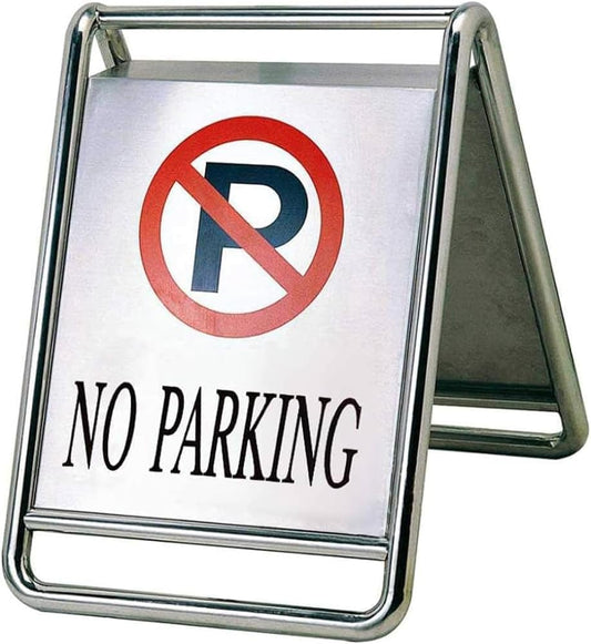 TAZEET A-Shape Stainless Steel No Parking Sign Board – Self Standing Floor Signage | 65 x 48 x 60 cm Heavy Duty Parking Barrier
