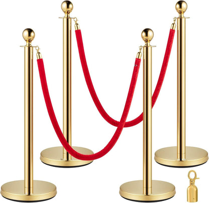 TAZEET Gold & Silver Queue Barrier Posts with 1.5M Red Velvet Rope – Stainless Steel Stanchion Rope Divider (2PCS Set) – Luxury Crowd Control for Hotels, Events & VIP Areas UAE