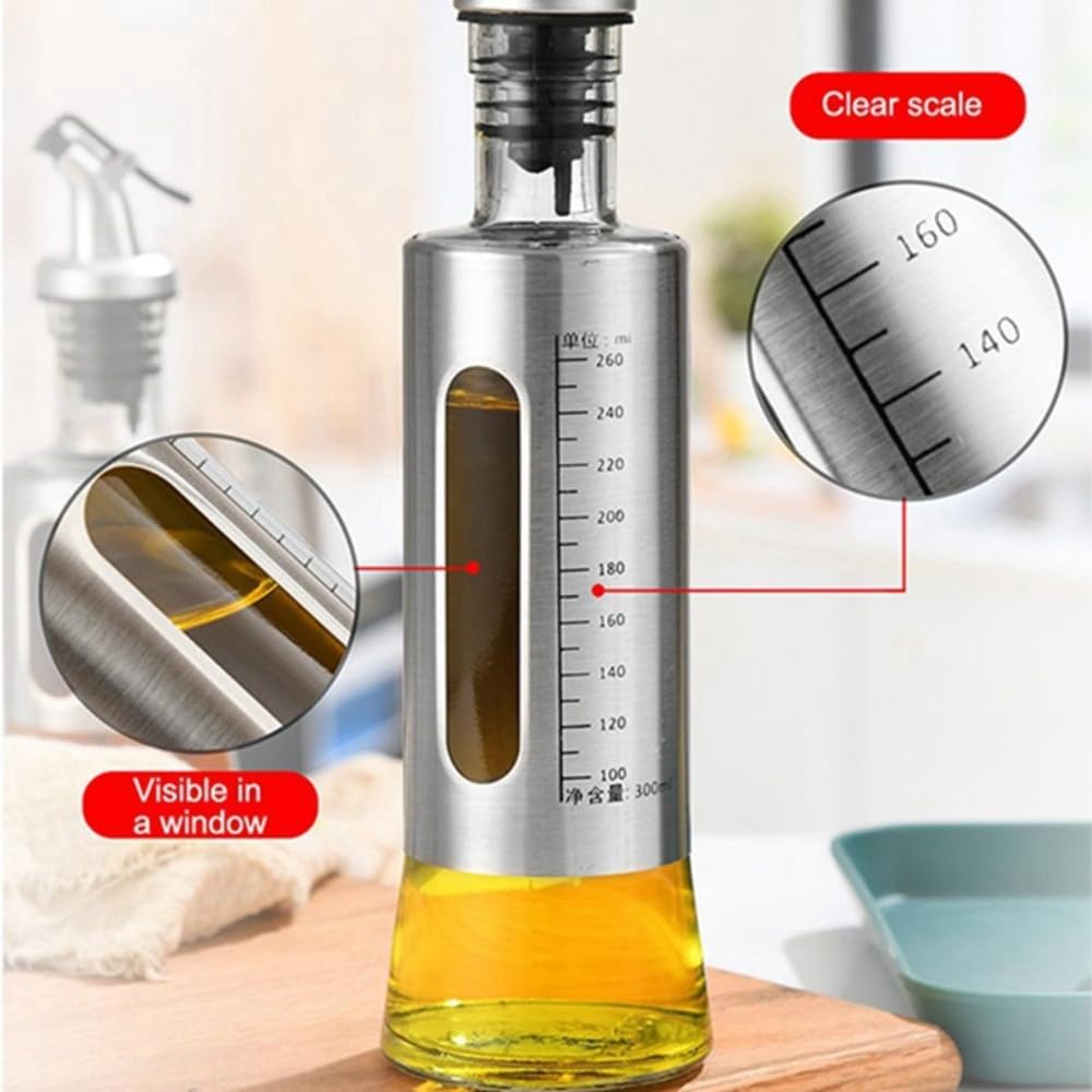 1PCS Stainless Steel Oil Kettle,Multifunctional Oil Kettle Seasoning Storage Dispenser Press Type Leak Proof Vinegar Bottle Sauce Wine Bottle(1)