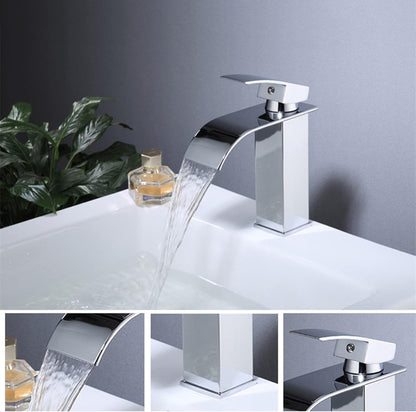 TAZEET Waterfall Bathroom Faucet – Stainless Steel Vanity Sink Faucet, Single Handle Basin Mixer Tap for Hot & Cold Water, Modern Short Design