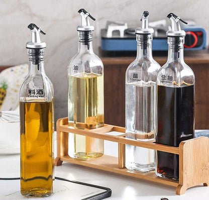 Oil Can Olive Or Vinegar Bottle Anti-Leakage, Oil & Vinegar Bottle Dispenser Glass Olive Oil Bottle Leak-Proof Oil Bottle 500Ml 4 Piece Set, Soy Sauce Storage Can