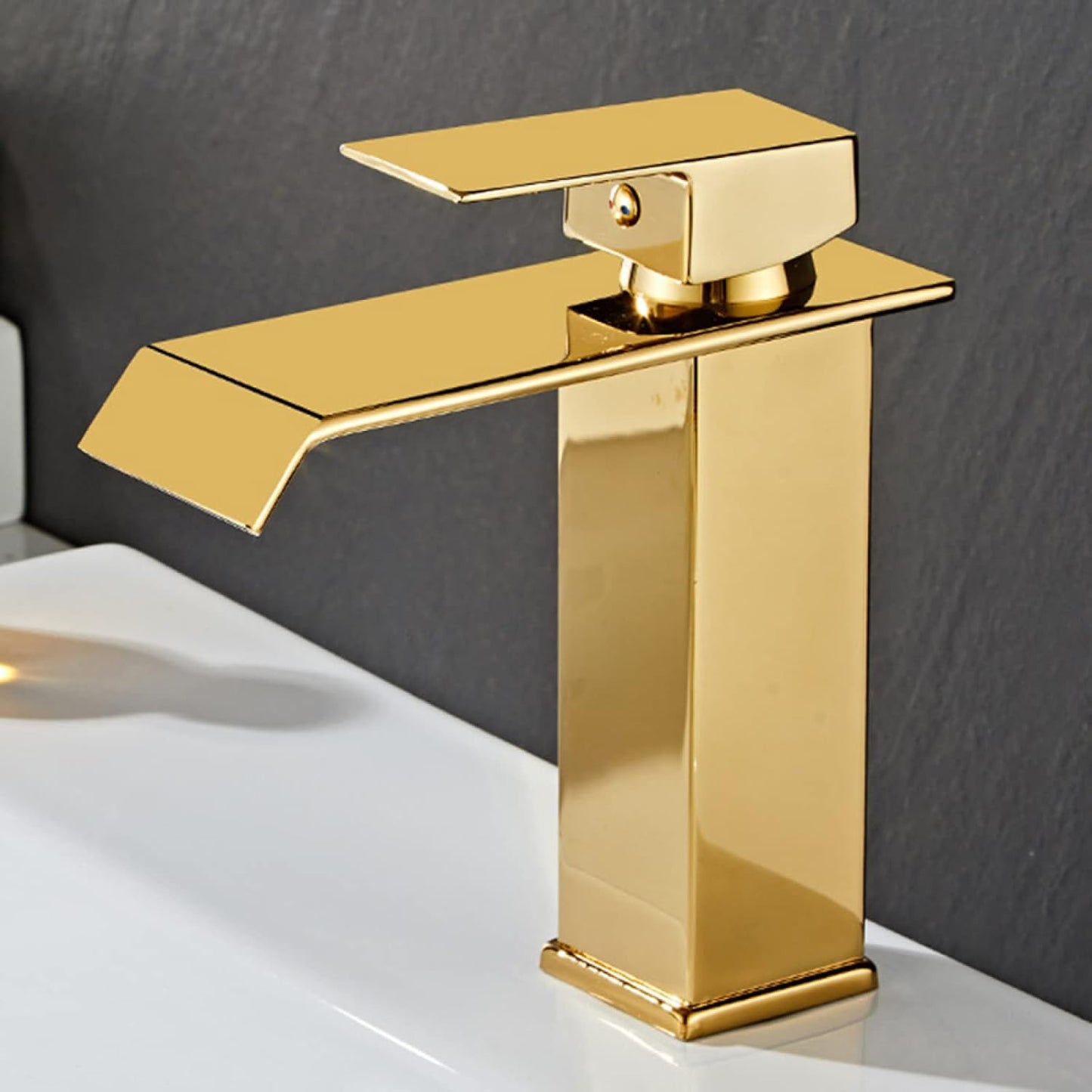 TAZEET Waterfall Bathroom Faucet – Stainless Steel Vanity Sink Faucet, Single Handle Basin Mixer Tap for Hot & Cold Water, Modern Short Design