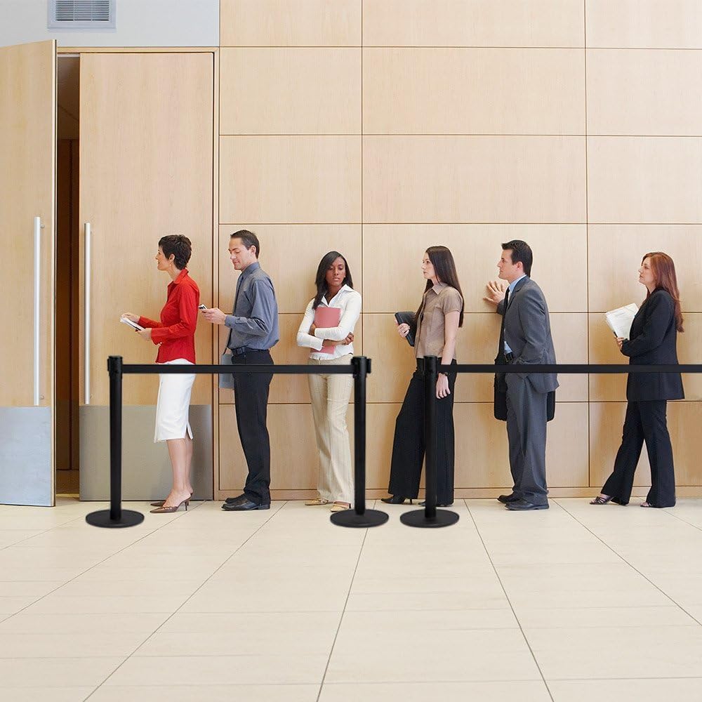 Retractable Queue Barrier Stanchion – 2M Black Belt Crowd Control Post - image 4