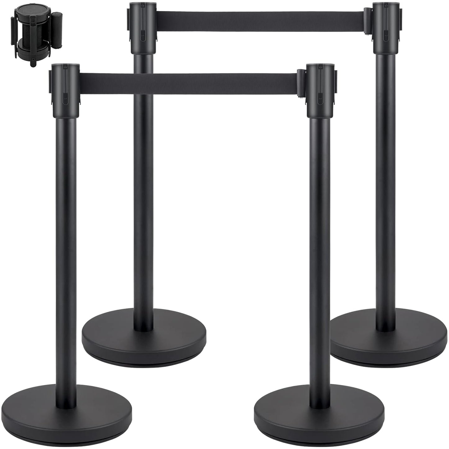 TAZEET Retractable Queue Barrier Stanchion – 2M Black Nylon Belt, 4-Way Steel Crowd Control Post with Heavy Duty Base – 1PC, 2PCS, 4PCS, 6PCS & 8PCS Pack – For Banks, Malls, Airports & Events UAE