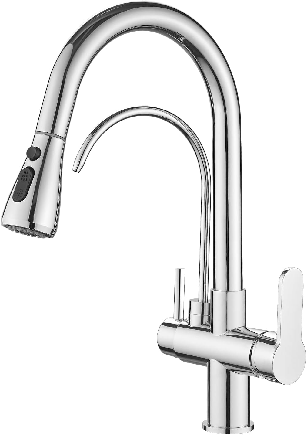 Kitchen Faucet with Pull-Down Sprayer, Stainless Steel High Arc Mixer with 2 Spray Modes, Hot & Cold Water, 360° Rotating Sink Tap, Available in Chrome, Black, and Gold