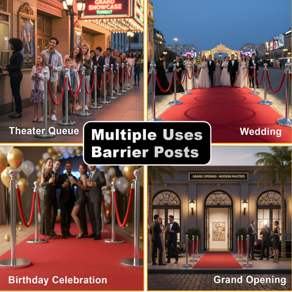 Gold & Silver Queue Barrier Posts with 1.5M Red Velvet Rope – Stainless Steel Stanchion Set - image 12
