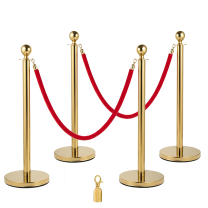 Gold & Silver Queue Barrier Posts with 1.5M Red Velvet Rope – Stainless Steel Stanchion Set - image 2