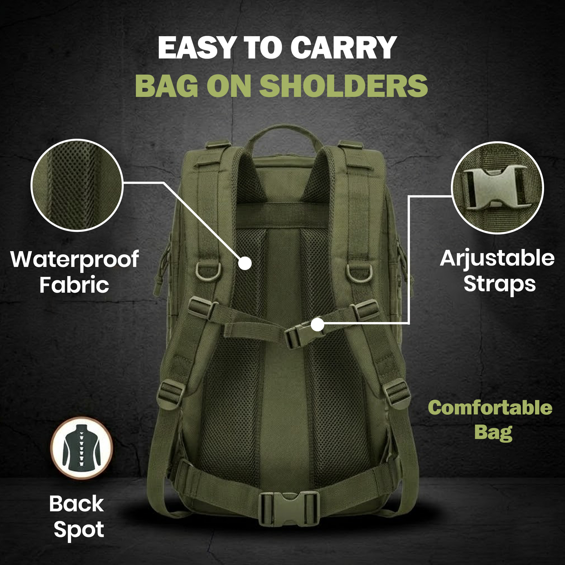 TAZEET 40L Outdoor Hiking Backpack MOLLE Travel Bag