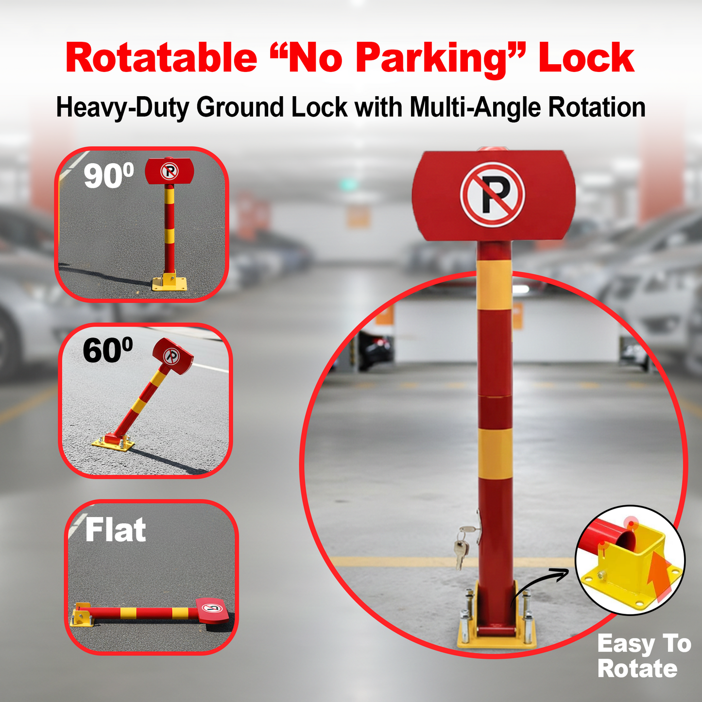 TAZEET Heavy-Duty Manual Parking Space Lock 75cm – Alloy Steel Reserved Parking Barrier with Auto-Lock, 4 Keys & Bolts | Weather Resistant Car Parking Blocker for Home, Office & Commercial Use (Yellow + Black)