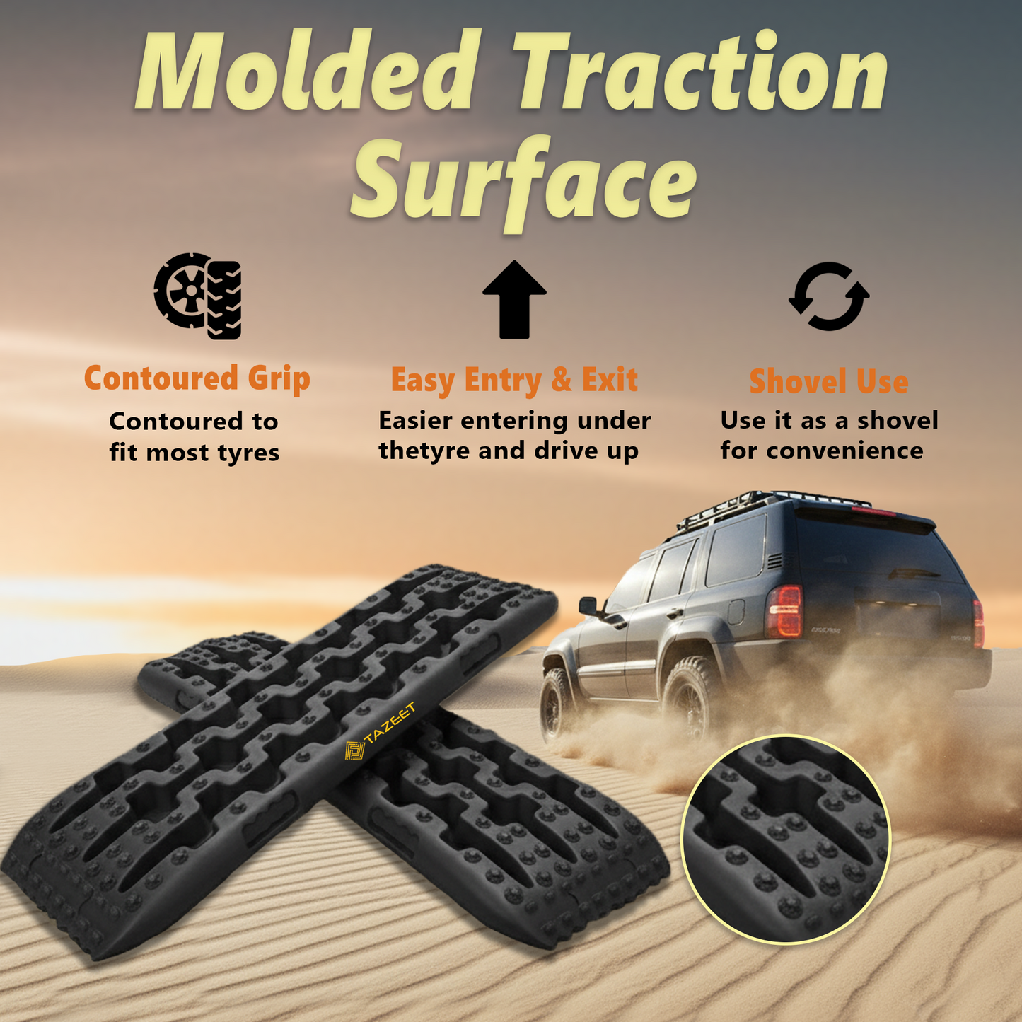 TAZEET 41” Heavy-Duty Recovery Boards (Pair) – 10 Ton Off-Road Traction Tracks for Sand, Desert & Mud – 4x4, SUV & Truck – Heat & UV Resistant UAE Edition
