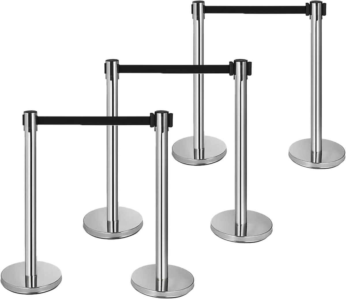 Retractable Queue Barrier Stanchion – 2M Black Belt Crowd Control Post