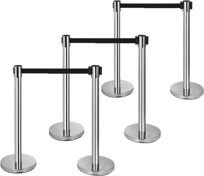 Retractable Queue Barrier Stanchion – 2M Black Belt Crowd Control Post