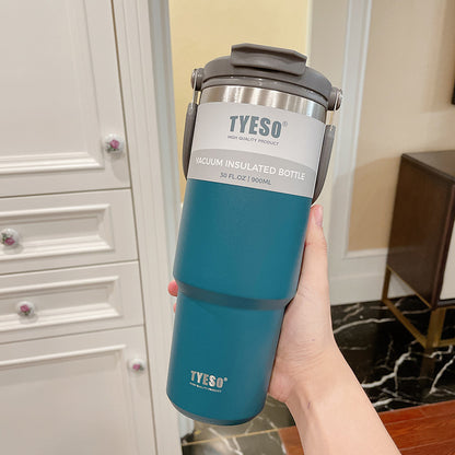 TYESO Insulated Stainless Steel Tumbler with Handle & 2-in-1 Straw Lid - Vacuum Sealed Travel Mug for Hot & Cold Beverages