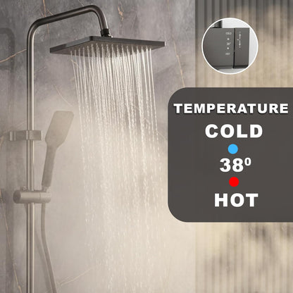 TAZEET Piano Key Thermostatic Shower Set – Rain Shower Head, Hand Shower, Shattaf & Tub Spout, 4-Function Wall Mount System with 38°C Anti-Scald (Grey)
