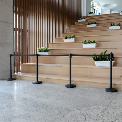 TAZEET Retractable Queue Barrier Stanchion – 2M Black Nylon Belt, 4-Way Steel Crowd Control Post with Heavy Duty Base – 1PC, 2PCS, 4PCS, 6PCS & 8PCS Pack – For Banks, Malls, Airports & Events UAE