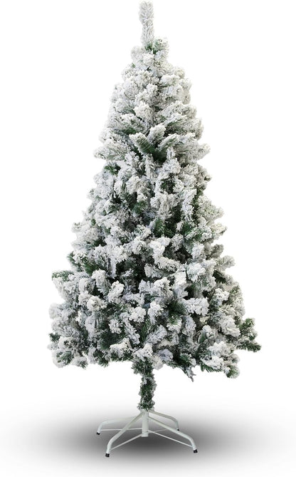 Flocked PVC Pine Needle Mixed Christmas Tree with Metal Stand – 152.4cm Snowy Holiday Tree for Festive Decor