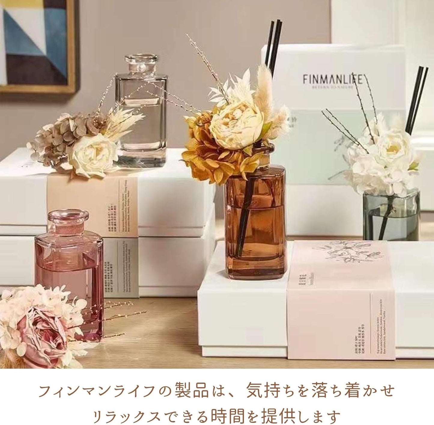 Finmanlife Fragrance Set - Scented Candle, Diffuser Oil, Rose Flower, and Fragrance Spray for Home & Office