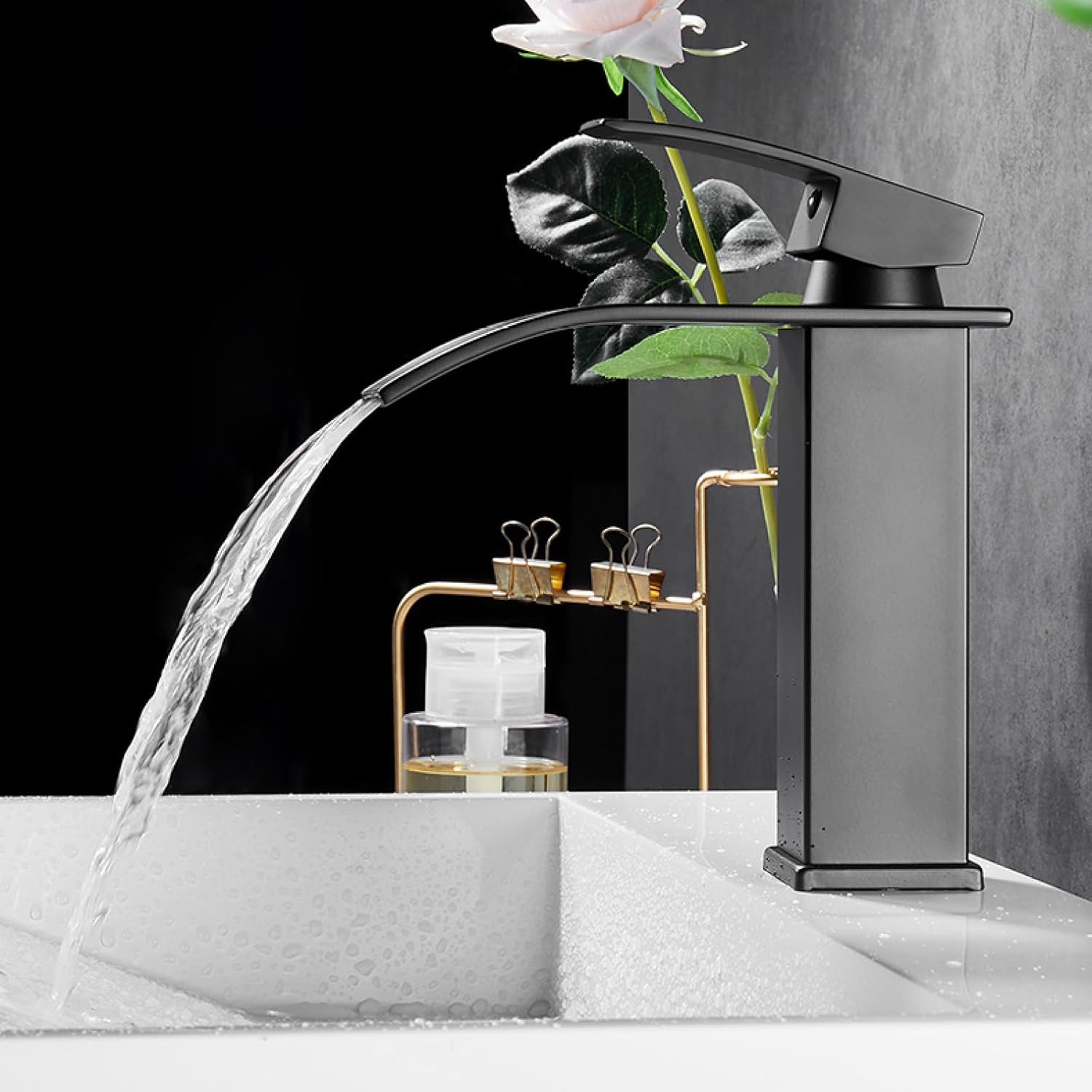 Waterfall Bathroom Faucet – Stainless Steel Vanity Sink Faucet, Single Handle Basin Mixer Tap for Hot & Cold Water, Modern Short Design - image 7